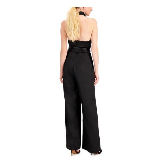 NWT AIDAN AIDAN MATTOX Womens Black Belted Sleeveless Party Wide Leg Jumpsuit 0 - Picture 2 of 5